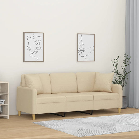 Driezitsbank met sierkussens 180 cm stof crèmekleurig is nu te koop bij PeponiXL, paradijselijk wonen!