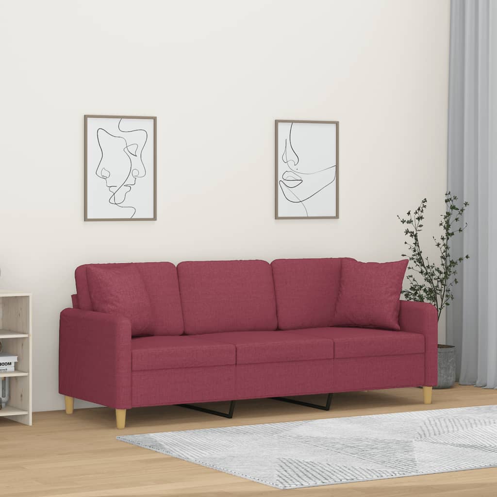 Driezitsbank met sierkussens 180 cm stof wijnrood is nu te koop bij PeponiXL, paradijselijk wonen!