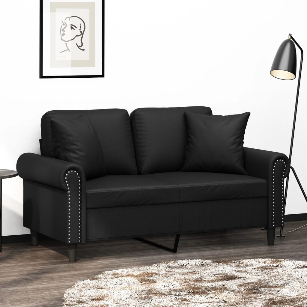 Tweezitsbank met sierkussens 120 cm kunstleer zwart is nu te koop bij PeponiXL, paradijselijk wonen!