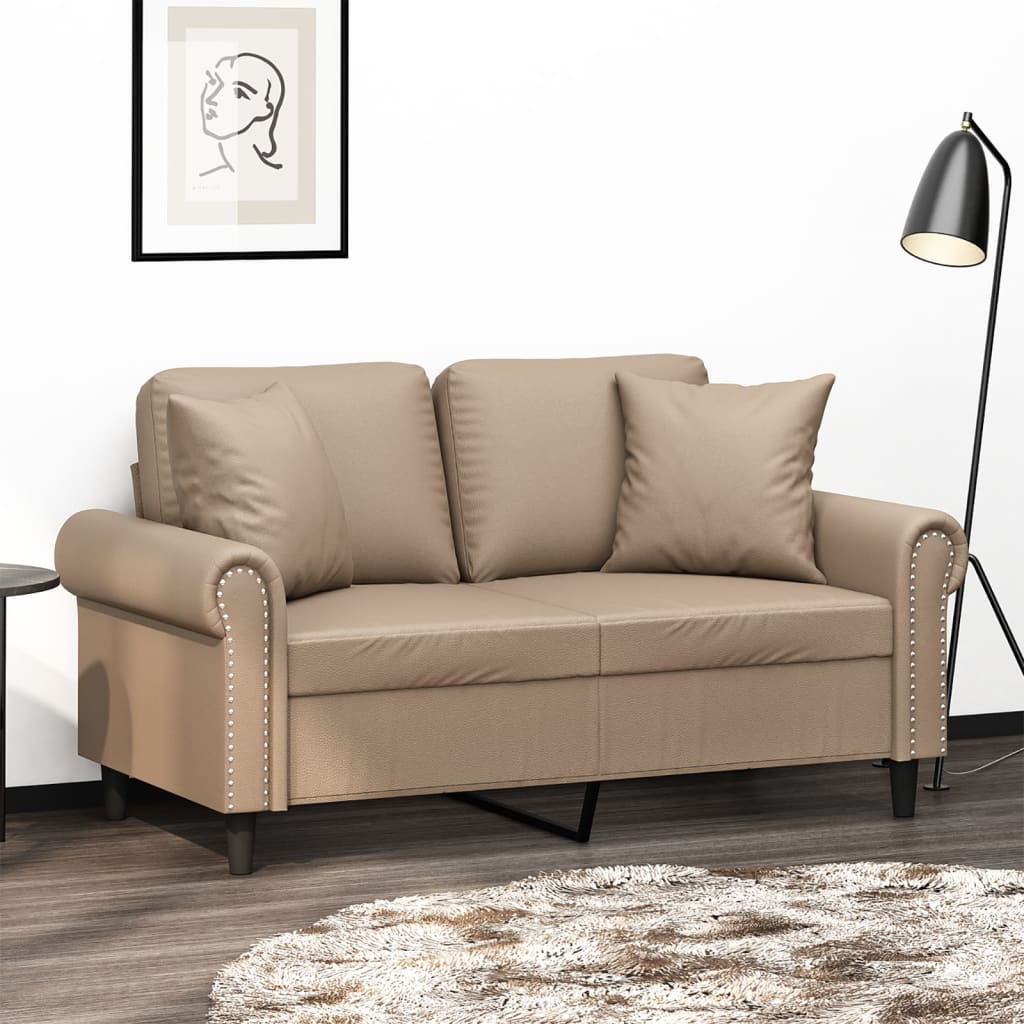 Tweezitsbank met sierkussens 120 cm kunstleer cappuccinokleurig is nu te koop bij PeponiXL, paradijselijk wonen!