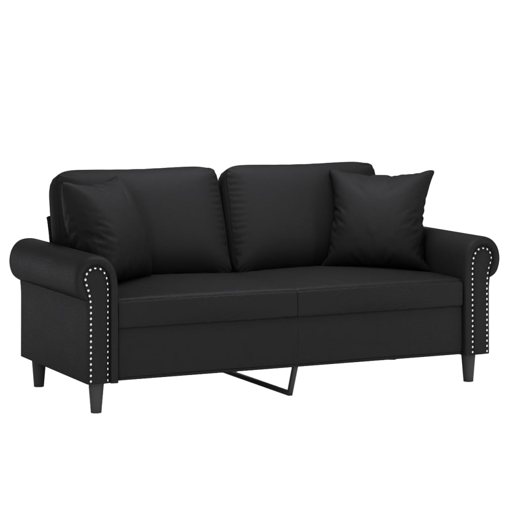 Tweezitsbank met sierkussens 140 cm kunstleer zwart is nu te koop bij PeponiXL, paradijselijk wonen!