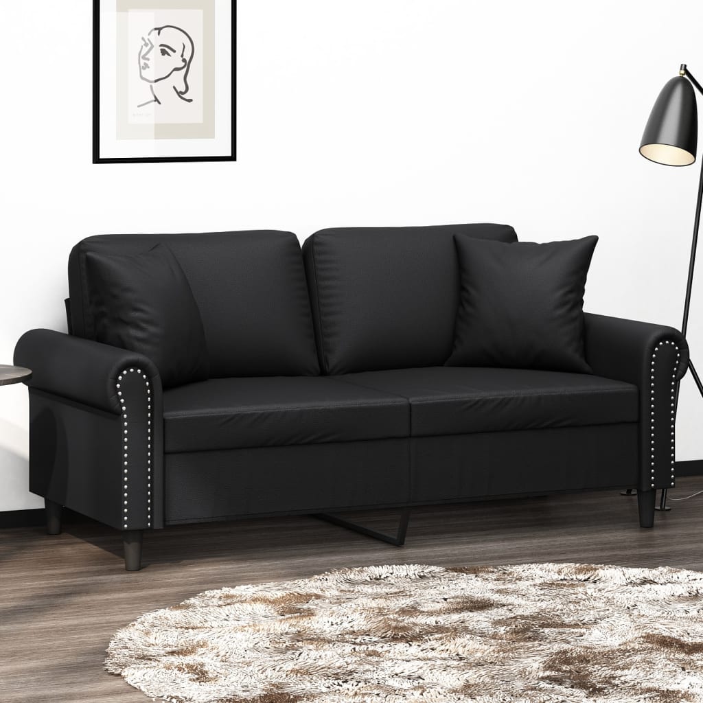Tweezitsbank met sierkussens 140 cm kunstleer zwart is nu te koop bij PeponiXL, paradijselijk wonen!