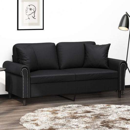 Tweezitsbank met sierkussens 140 cm kunstleer zwart is nu te koop bij PeponiXL, paradijselijk wonen!