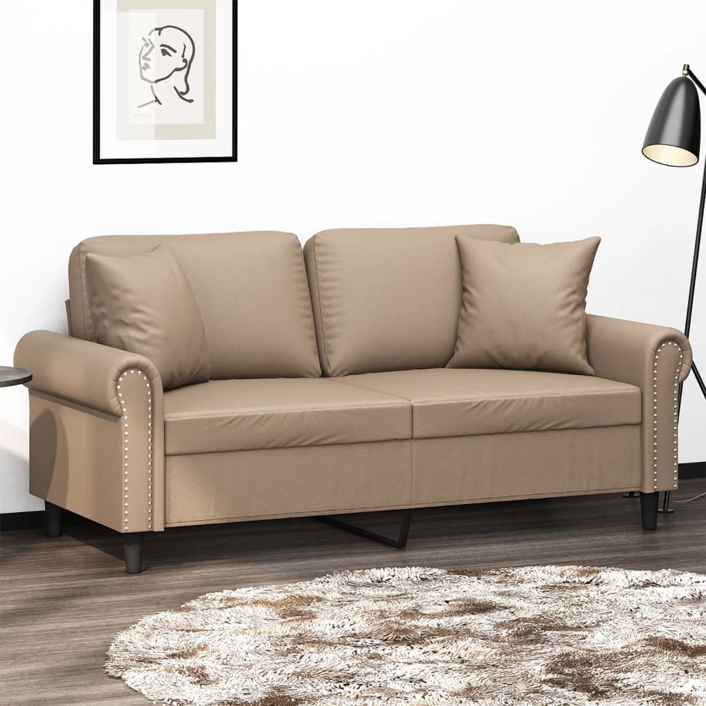 Tweezitsbank met sierkussens 140 cm kunstleer cappuccinokleurig is nu te koop bij PeponiXL, paradijselijk wonen!