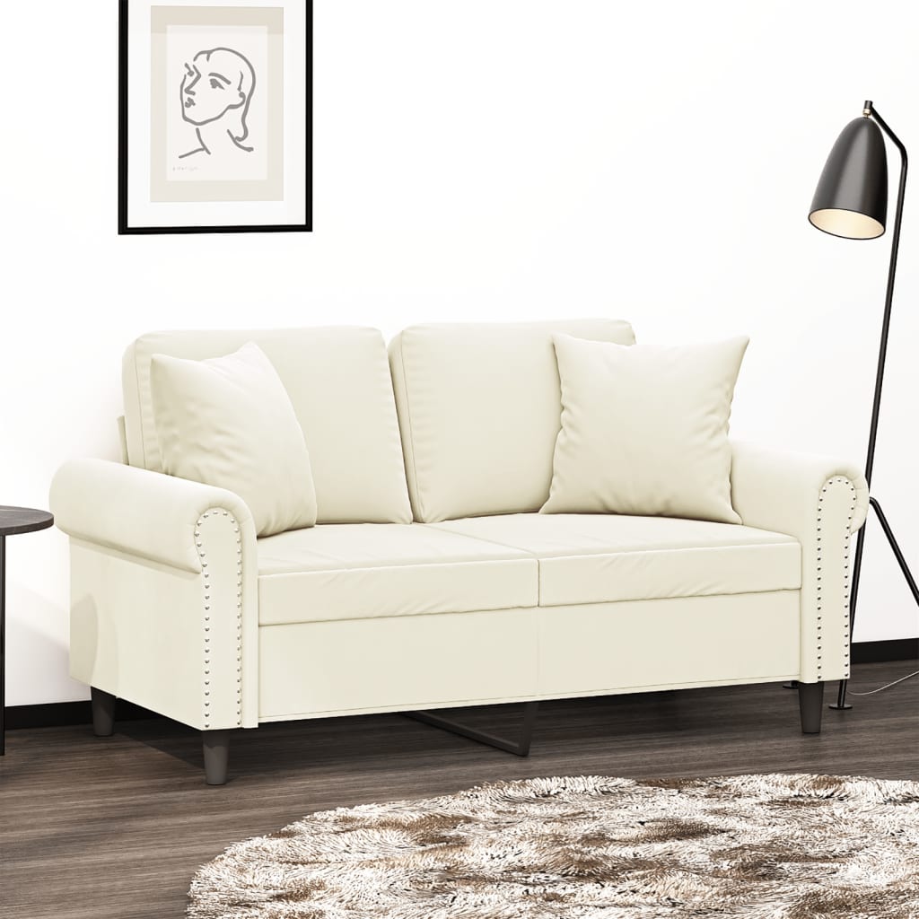 Tweezitsbank met sierkussens 120 cm fluweel crèmekleurig is nu te koop bij PeponiXL, paradijselijk wonen!