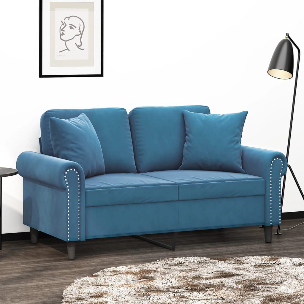 Tweezitsbank met sierkussens 120 cm fluweel blauw is nu te koop bij PeponiXL, paradijselijk wonen!