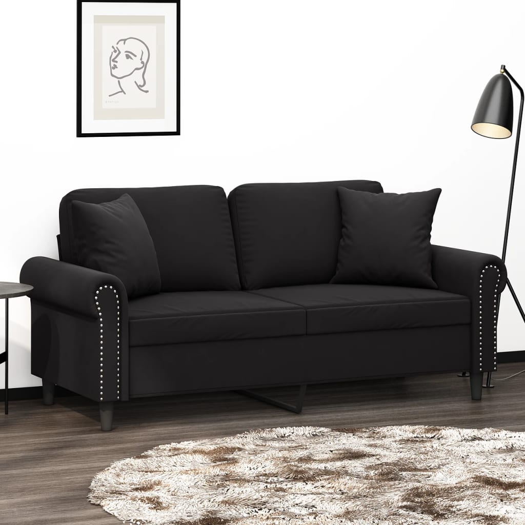 Tweezitsbank met sierkussens 140 cm fluweel zwart is nu te koop bij PeponiXL, paradijselijk wonen!