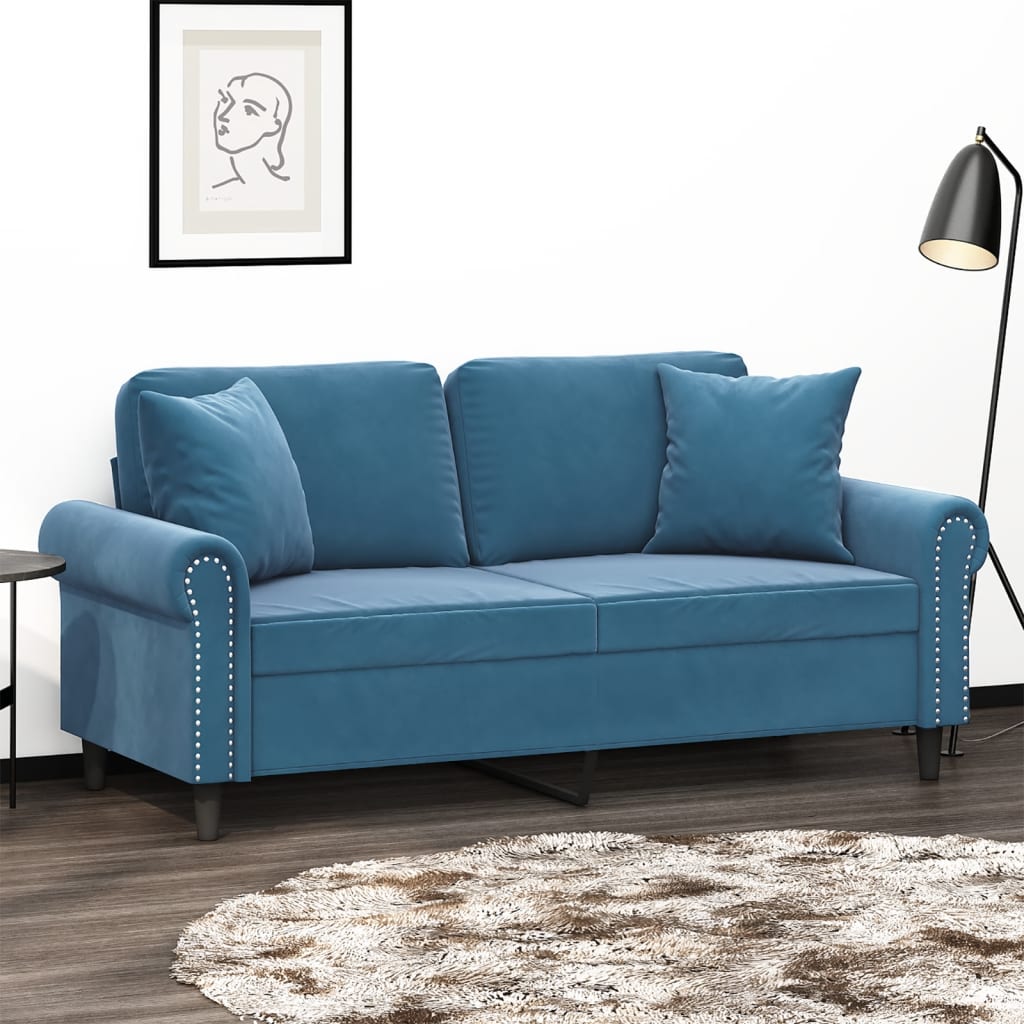 Tweezitsbank met sierkussens 140 cm fluweel blauw is nu te koop bij PeponiXL, paradijselijk wonen!