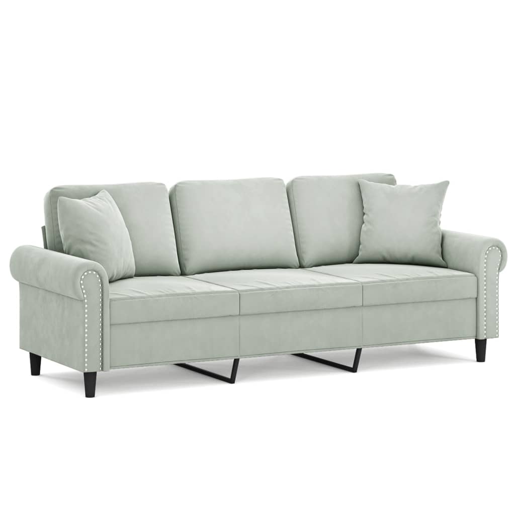 Driezitsbank met sierkussens 180 cm fluweel lichtgrijs is nu te koop bij PeponiXL, paradijselijk wonen!