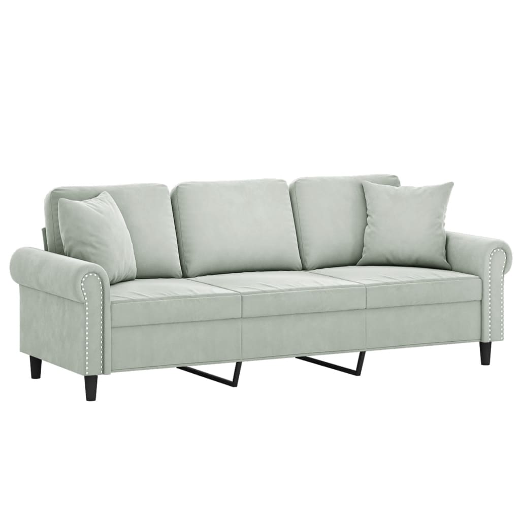 Driezitsbank met sierkussens 180 cm fluweel lichtgrijs is nu te koop bij PeponiXL, paradijselijk wonen!