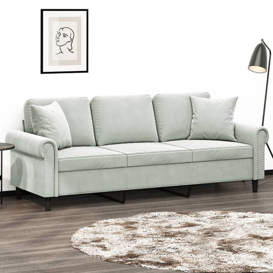Driezitsbank met sierkussens 180 cm fluweel lichtgrijs is nu te koop bij PeponiXL, paradijselijk wonen!