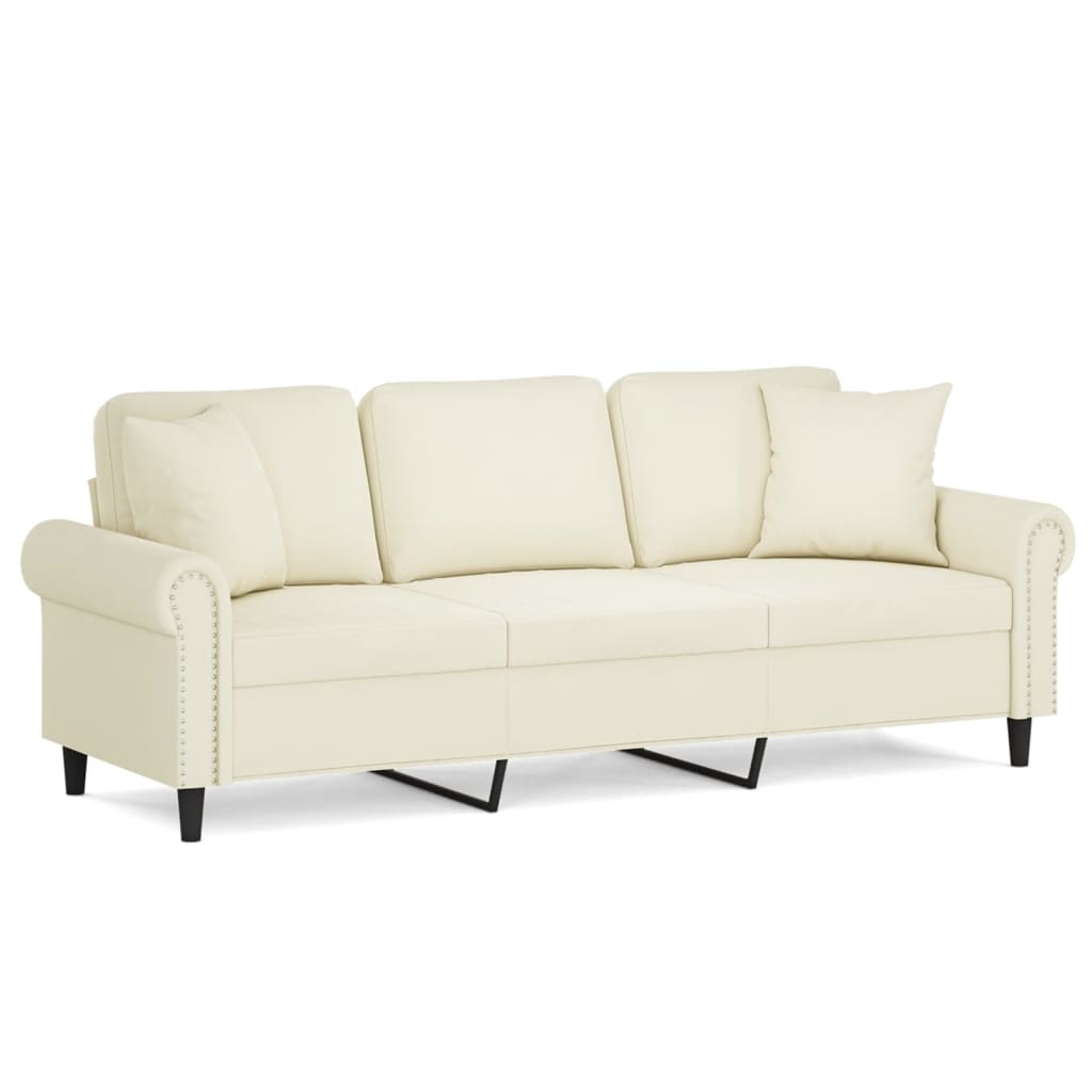 Driezitsbank met sierkussens 180 cm fluweel crèmekleurig is nu te koop bij PeponiXL, paradijselijk wonen!