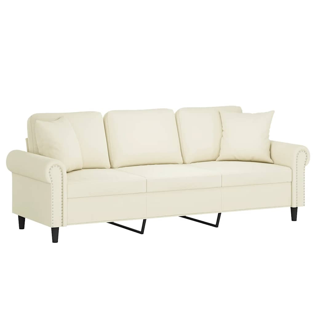 Driezitsbank met sierkussens 180 cm fluweel crèmekleurig is nu te koop bij PeponiXL, paradijselijk wonen!