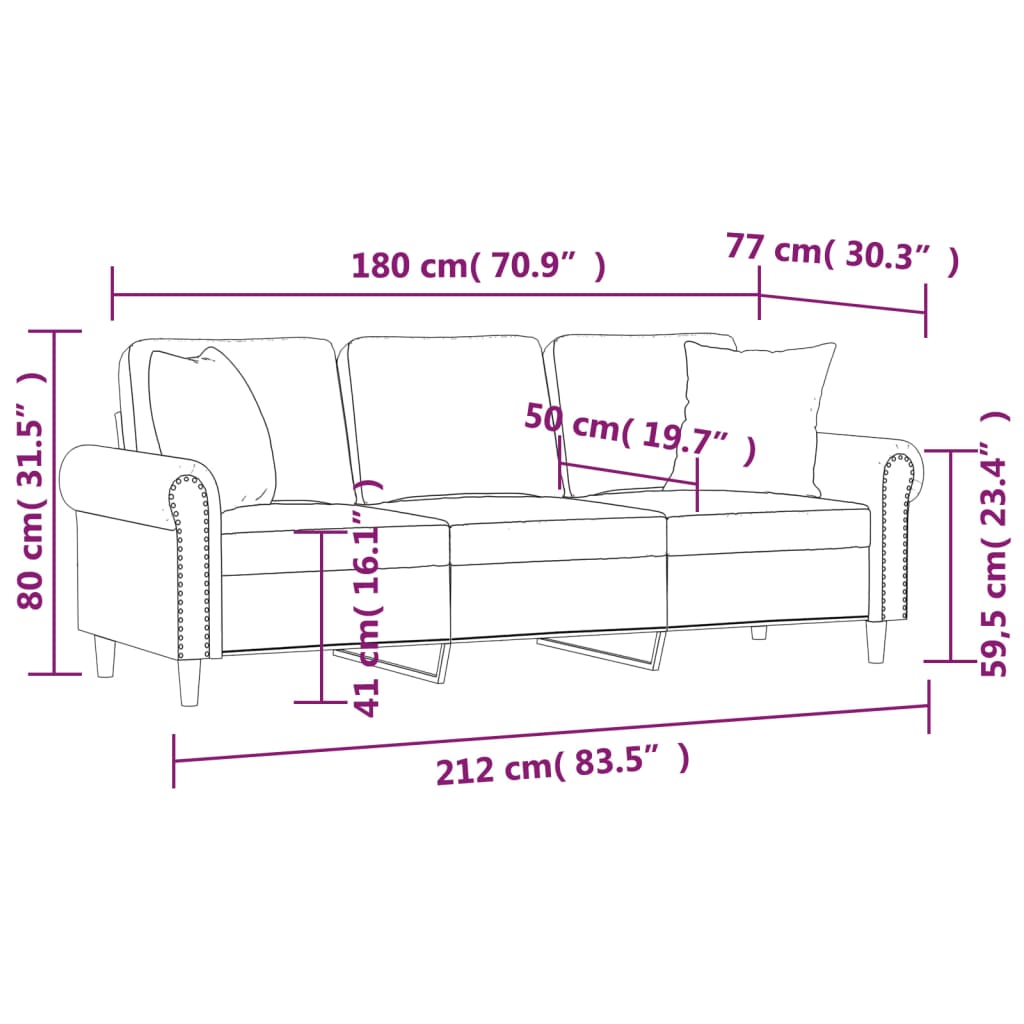 Driezitsbank met sierkussens 180 cm fluweel crèmekleurig is nu te koop bij PeponiXL, paradijselijk wonen!