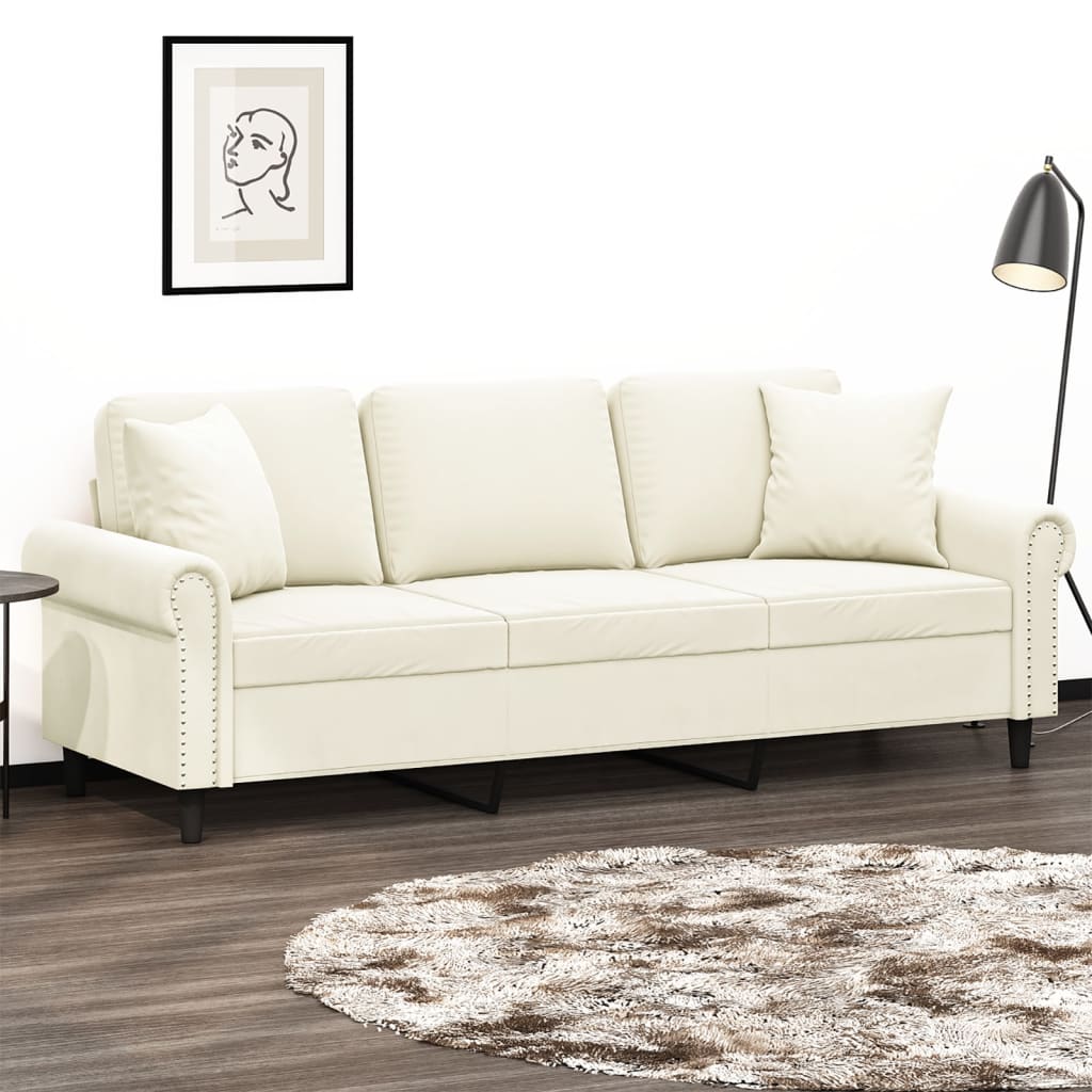 Driezitsbank met sierkussens 180 cm fluweel crèmekleurig is nu te koop bij PeponiXL, paradijselijk wonen!