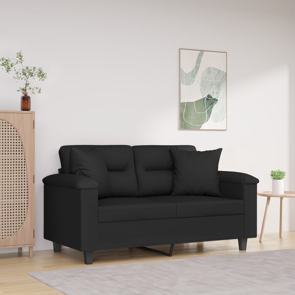 Tweezitsbank met kussens 120 cm microvezelstof zwart is nu te koop bij PeponiXL, paradijselijk wonen!