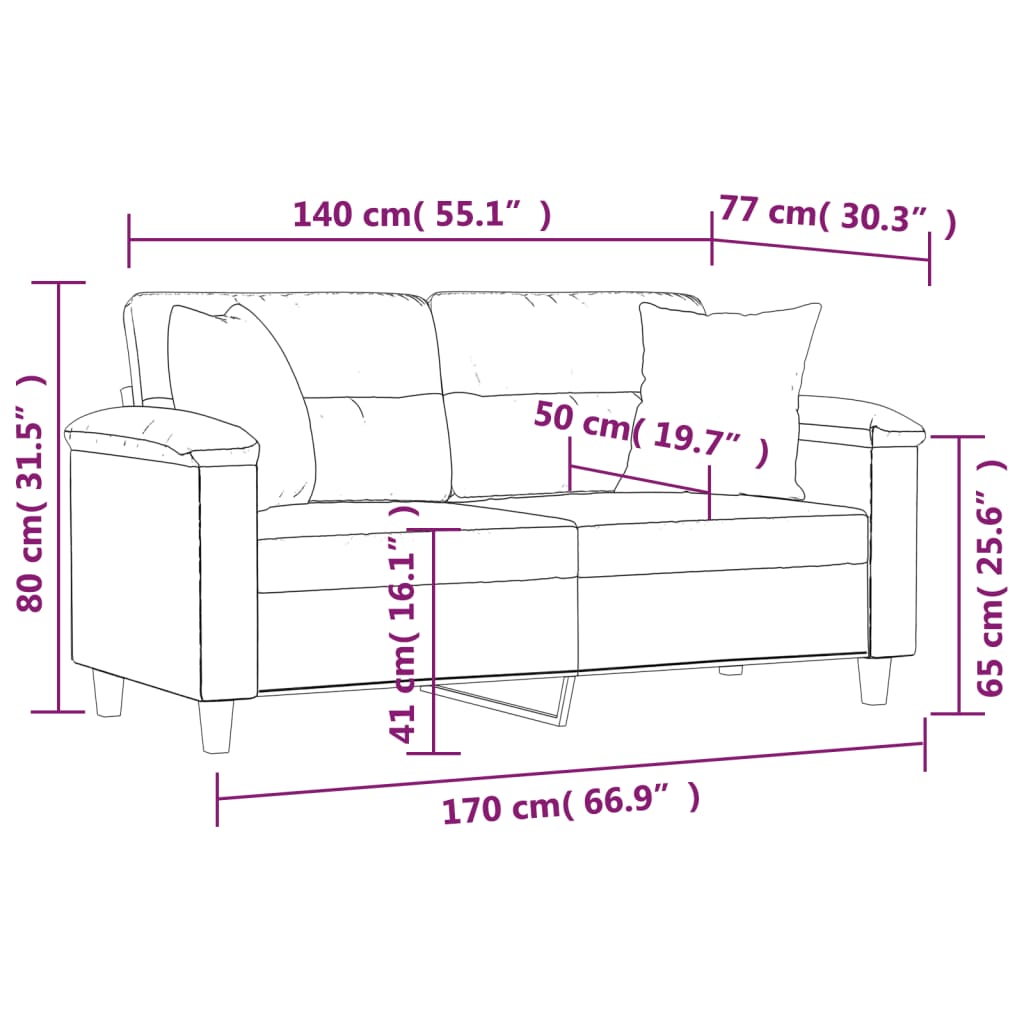 Tweezitsbank met kussens 140 cm microvezelstof lichtgrijs is nu te koop bij PeponiXL, paradijselijk wonen!