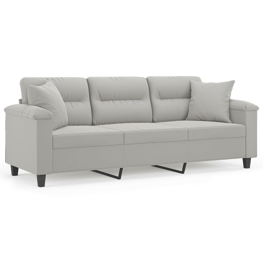 Driezitsbank met kussens 180 cm microvezelstof lichtgrijs is nu te koop bij PeponiXL, paradijselijk wonen!