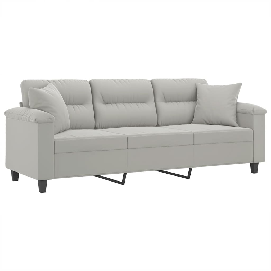 Driezitsbank met kussens 180 cm microvezelstof lichtgrijs is nu te koop bij PeponiXL, paradijselijk wonen!