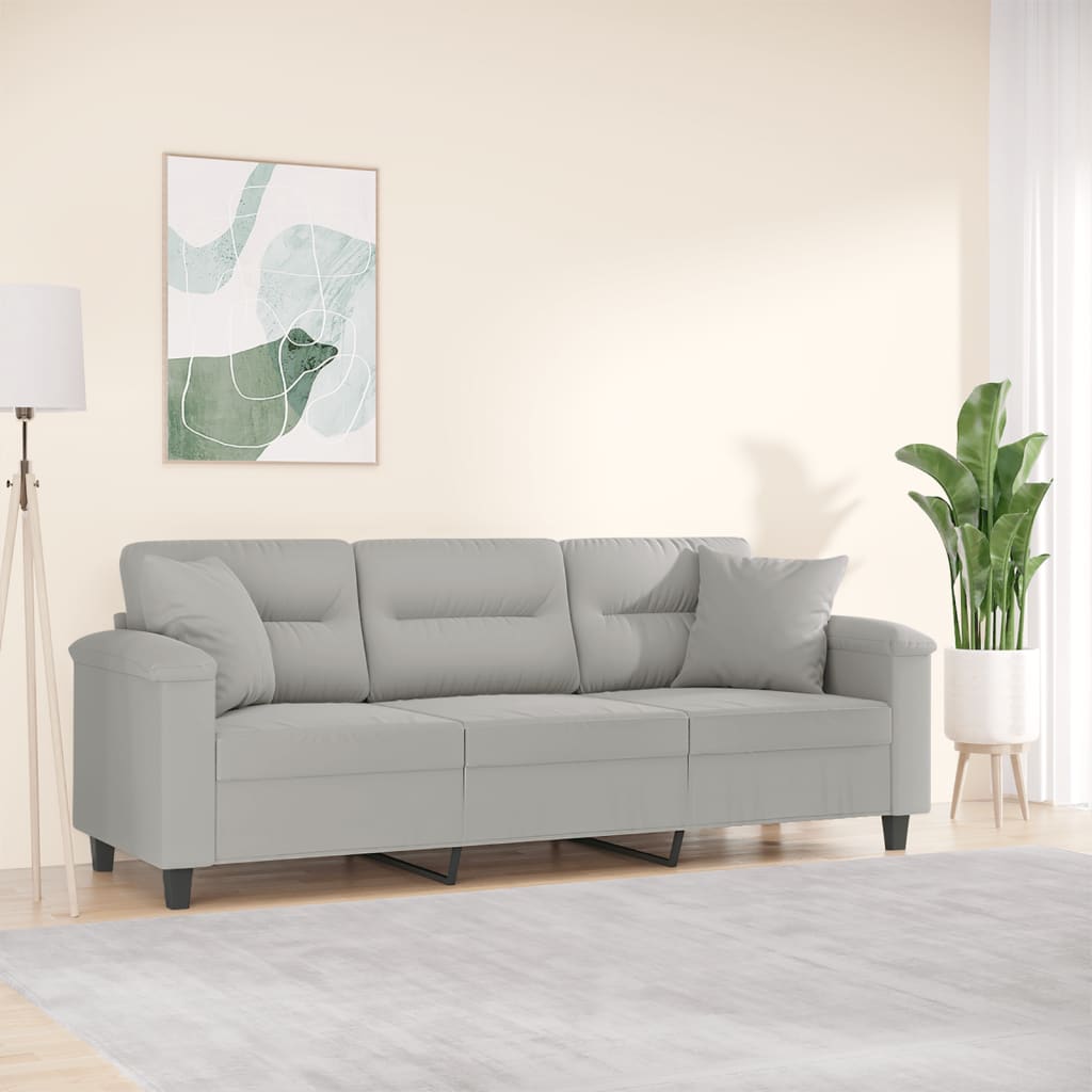 Driezitsbank met kussens 180 cm microvezelstof lichtgrijs is nu te koop bij PeponiXL, paradijselijk wonen!