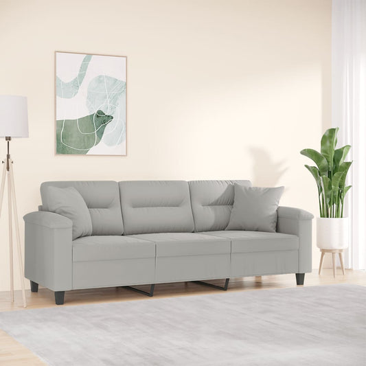 Driezitsbank met kussens 180 cm microvezelstof lichtgrijs is nu te koop bij PeponiXL, paradijselijk wonen!