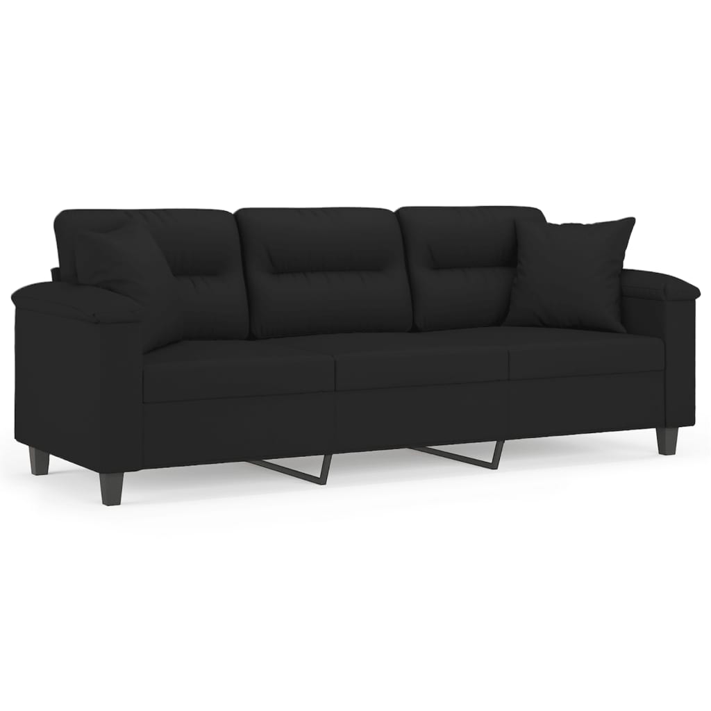 Driezitsbank met kussens 180 cm microvezelstof zwart is nu te koop bij PeponiXL, paradijselijk wonen!