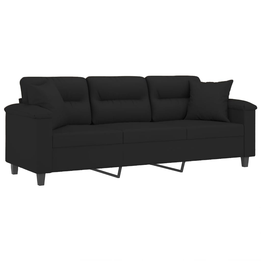 Driezitsbank met kussens 180 cm microvezelstof zwart is nu te koop bij PeponiXL, paradijselijk wonen!