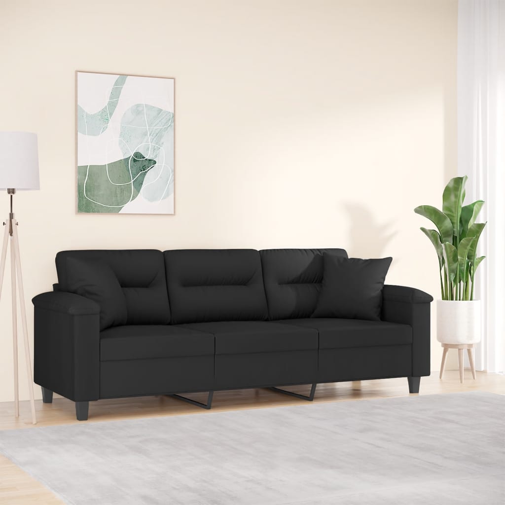 Driezitsbank met kussens 180 cm microvezelstof zwart is nu te koop bij PeponiXL, paradijselijk wonen!