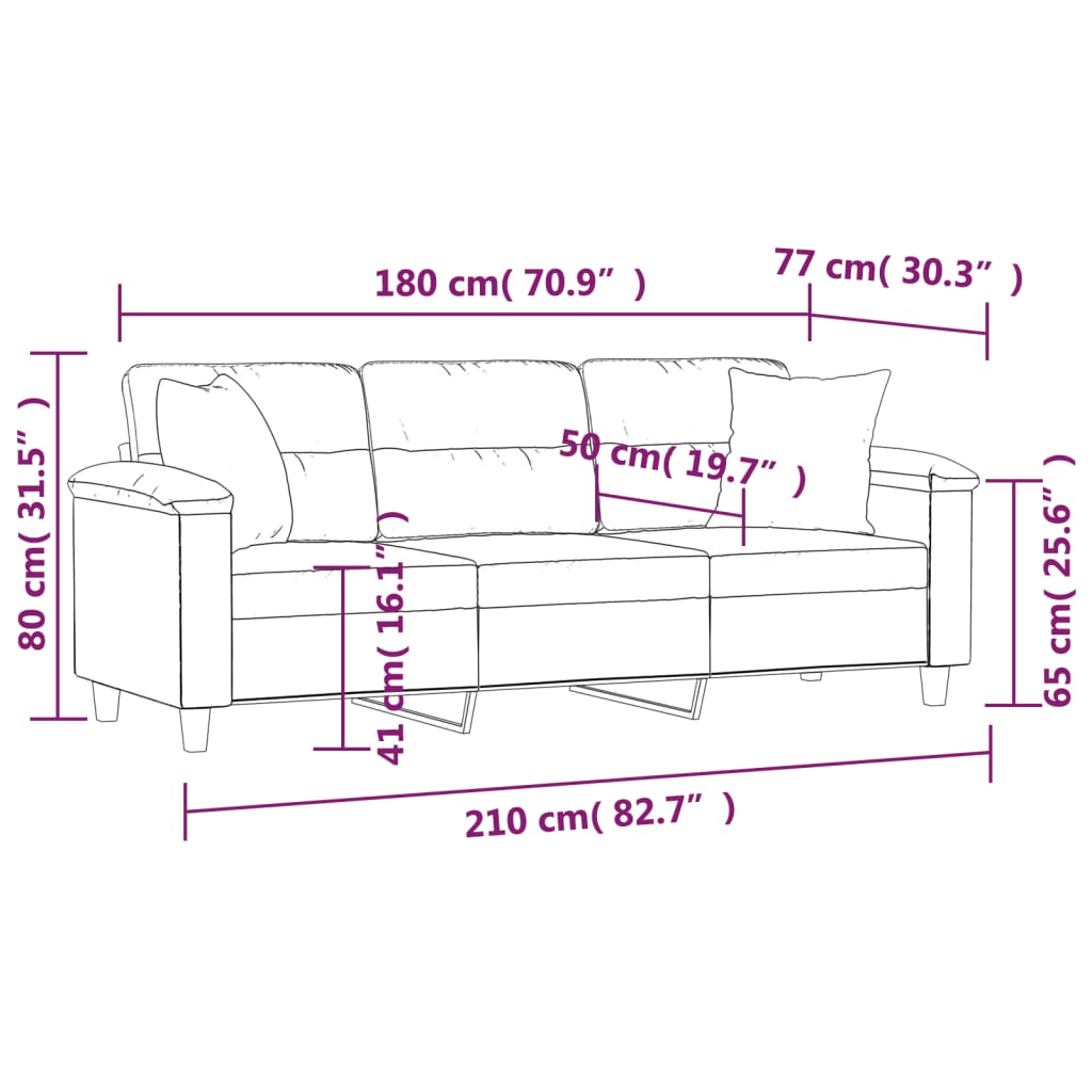Driezitsbank met kussens 180 cm microvezelstof crèmekleurig is nu te koop bij PeponiXL, paradijselijk wonen!