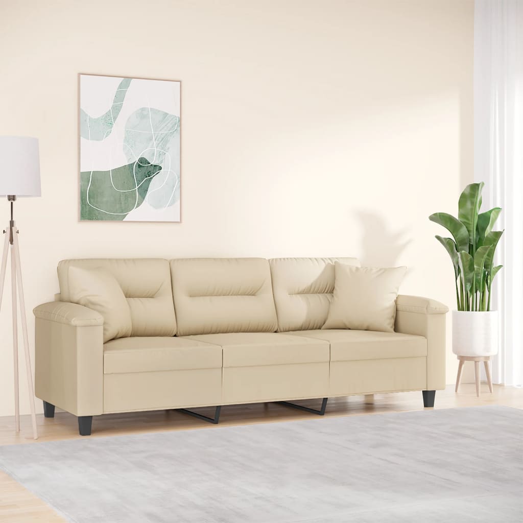 Driezitsbank met kussens 180 cm microvezelstof crèmekleurig is nu te koop bij PeponiXL, paradijselijk wonen!