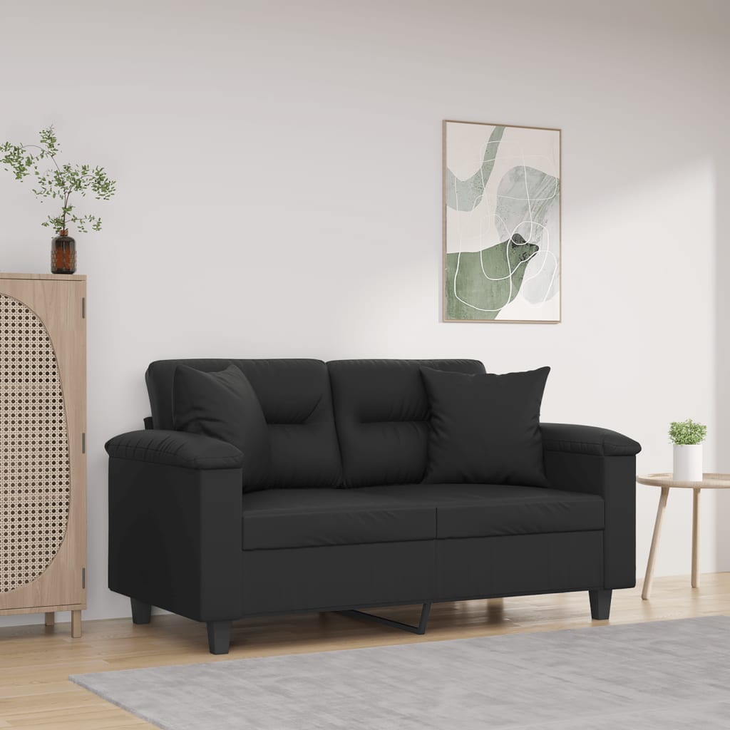 Tweezitsbank met sierkussens 120 cm kunstleer zwart is nu te koop bij PeponiXL, paradijselijk wonen!