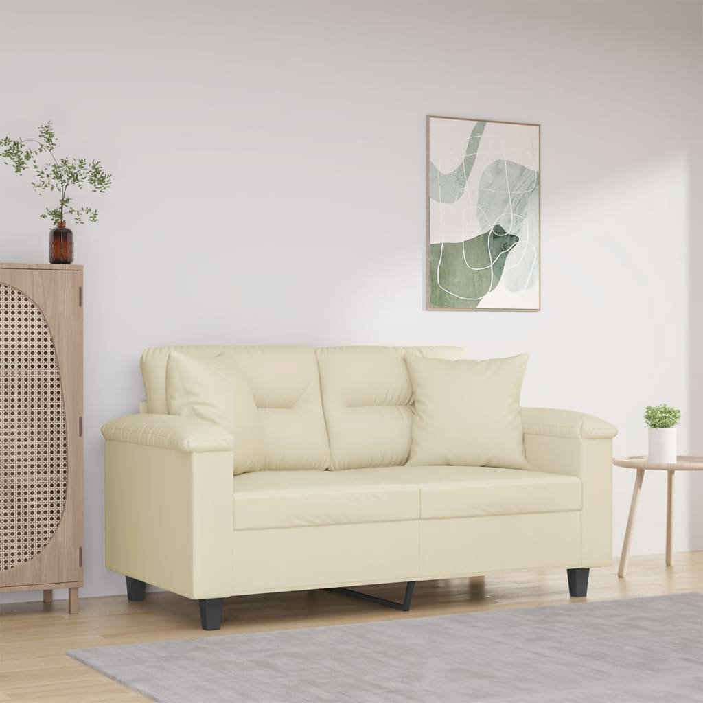 Tweezitsbank met sierkussens 120 cm kunstleer crèmekleurig is nu te koop bij PeponiXL, paradijselijk wonen!