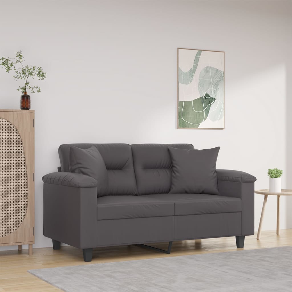 Tweezitsbank met sierkussens 120 cm kunstleer grijs is nu te koop bij PeponiXL, paradijselijk wonen!