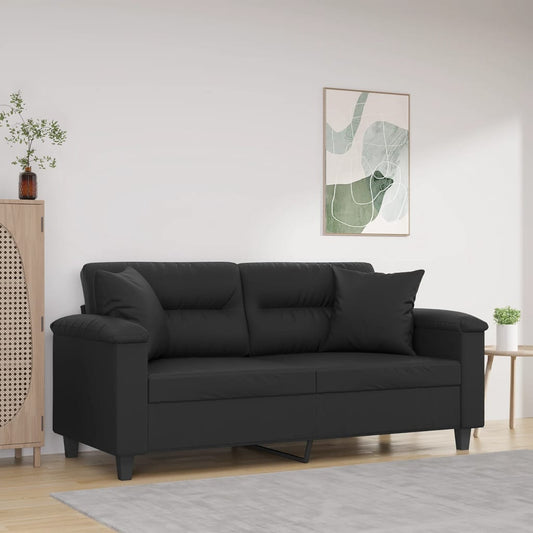 Tweezitsbank met sierkussens 140 cm kunstleer zwart is nu te koop bij PeponiXL, paradijselijk wonen!