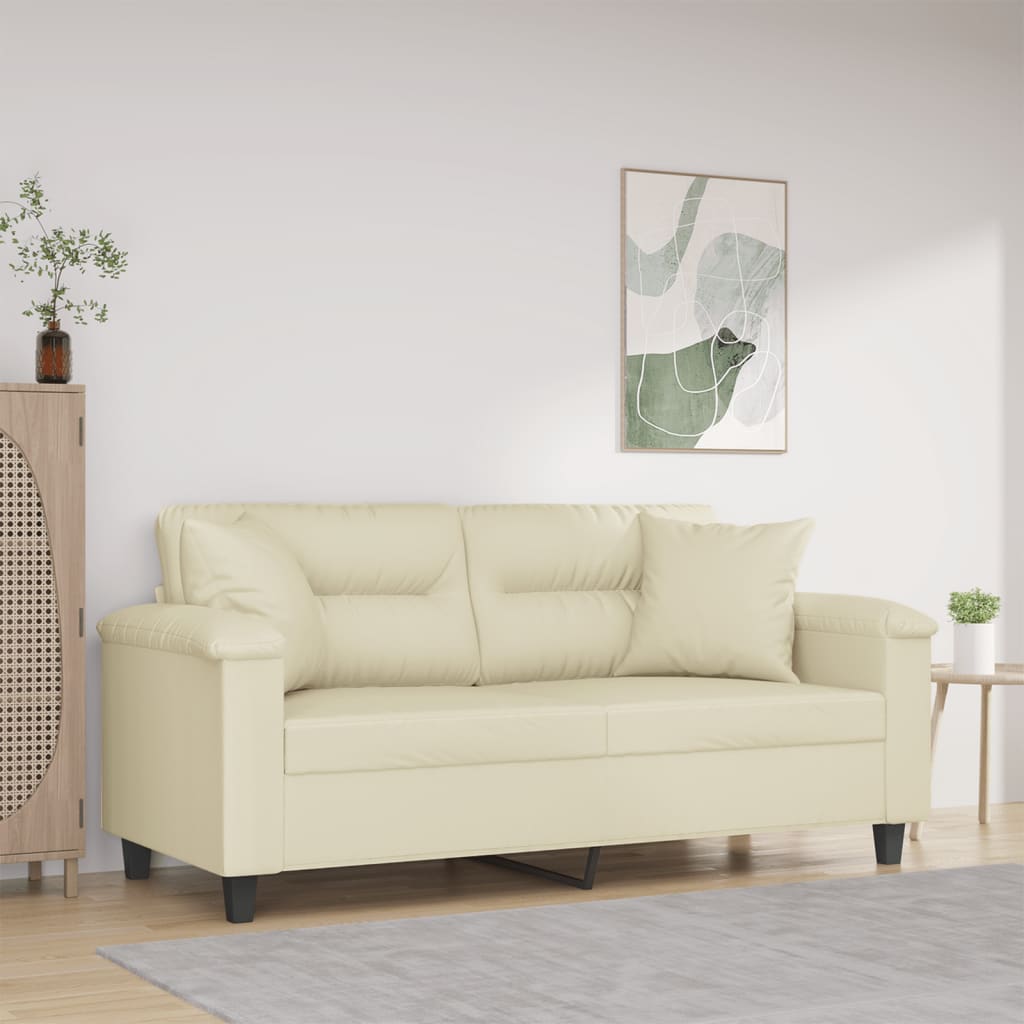 Tweezitsbank met sierkussens 140 cm kunstleer crèmekleurig is nu te koop bij PeponiXL, paradijselijk wonen!