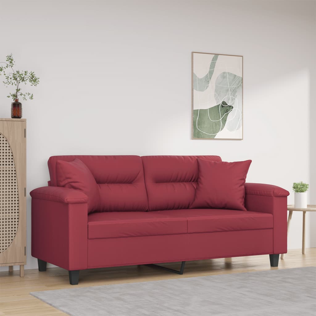 Tweezitsbank met sierkussens 140 cm kunstleer wijnrood is nu te koop bij PeponiXL, paradijselijk wonen!