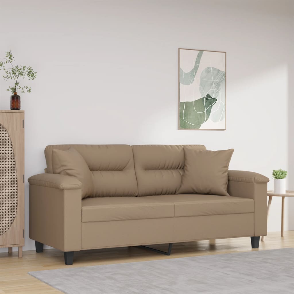 Tweezitsbank met sierkussens 140 cm kunstleer cappuccinokleurig is nu te koop bij PeponiXL, paradijselijk wonen!