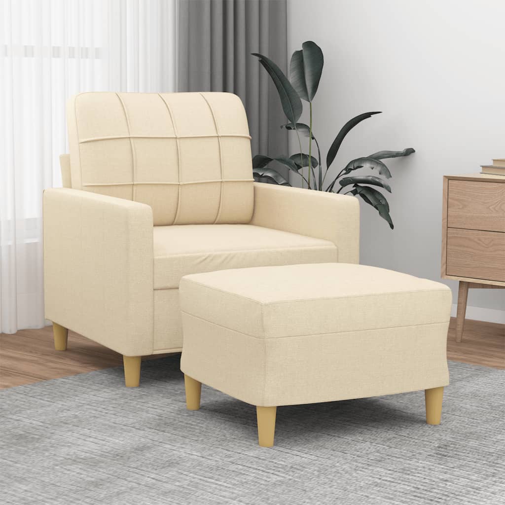 Fauteuil met voetenbank 60 cm stof crèmekleurig is nu te koop bij PeponiXL, paradijselijk wonen!