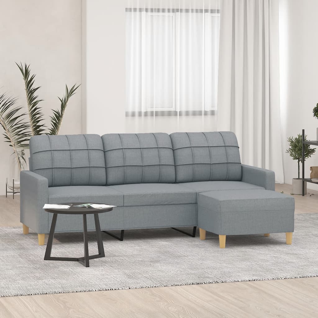 Driezitsbank met voetenbank 180 cm stof lichtgrijs is nu te koop bij PeponiXL, paradijselijk wonen!