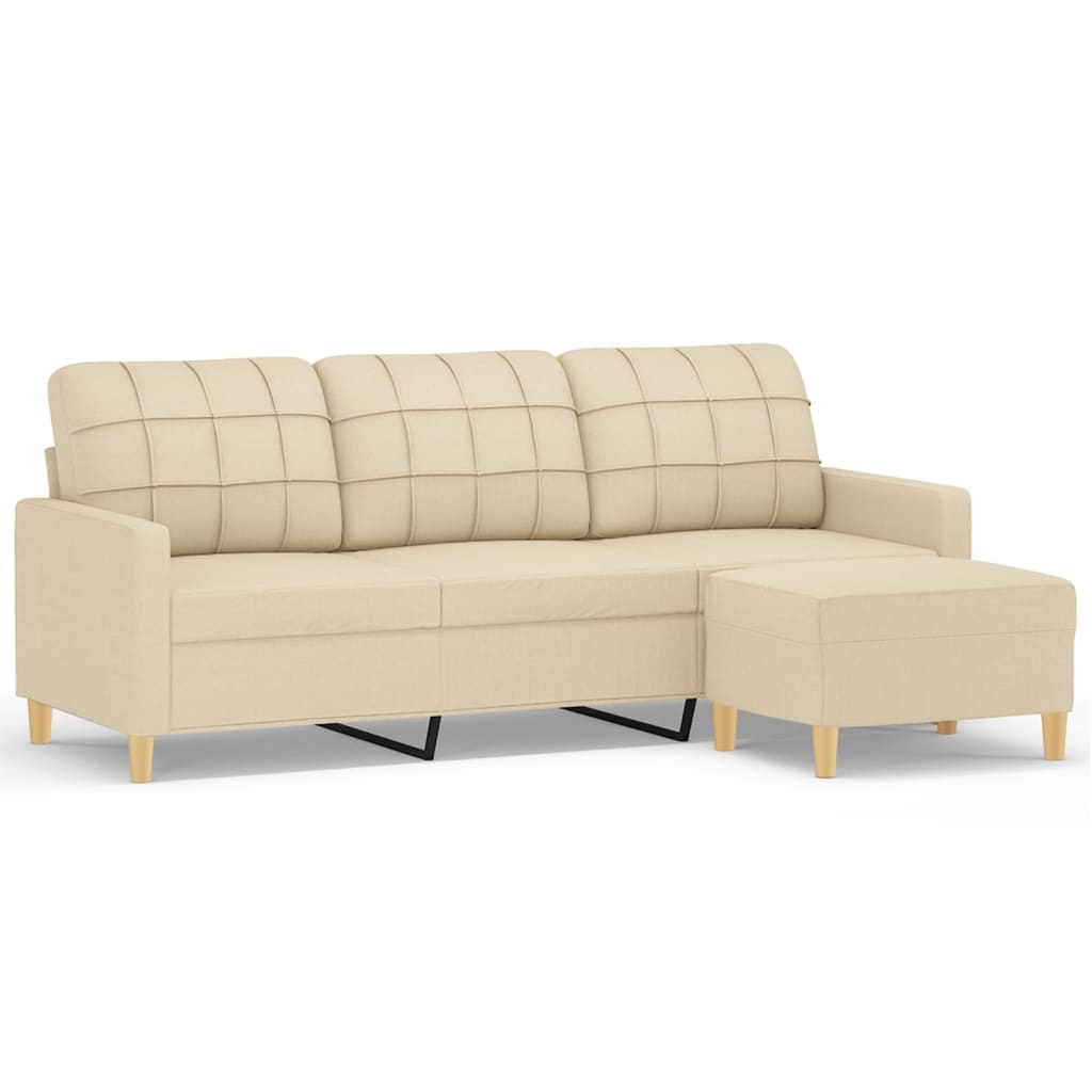 Driezitsbank met voetenbank 180 cm stof crèmekleurig is nu te koop bij PeponiXL, paradijselijk wonen!