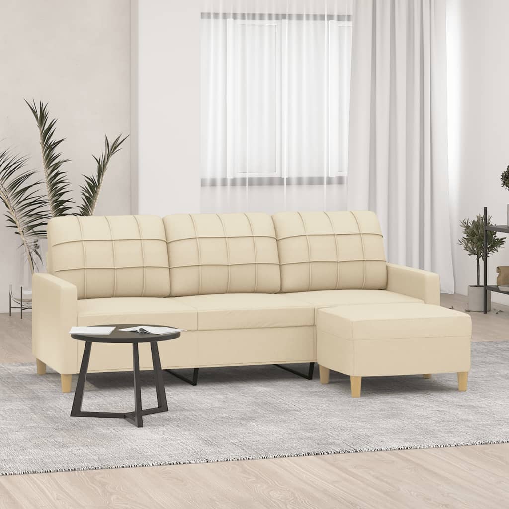 Driezitsbank met voetenbank 180 cm stof crèmekleurig is nu te koop bij PeponiXL, paradijselijk wonen!