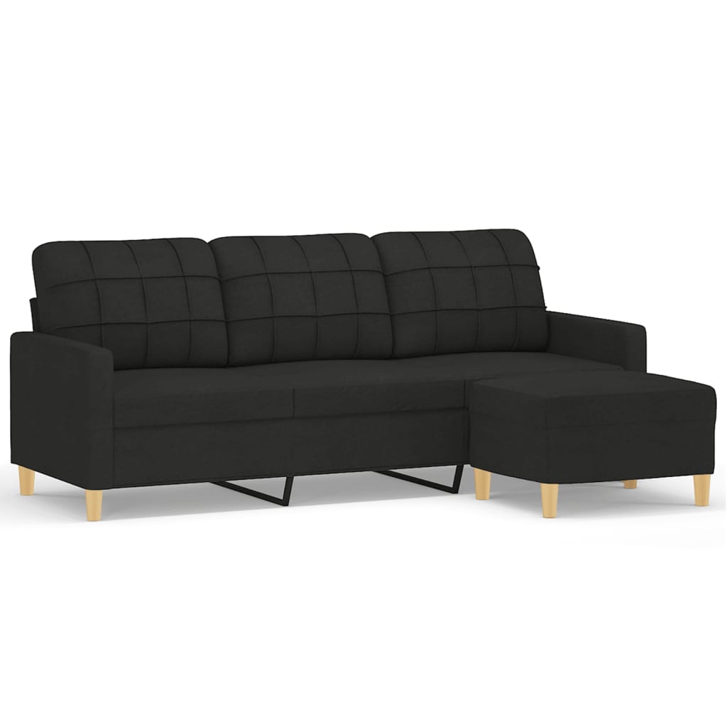 Driezitsbank met voetenbank 180 cm stof zwart is nu te koop bij PeponiXL, paradijselijk wonen!