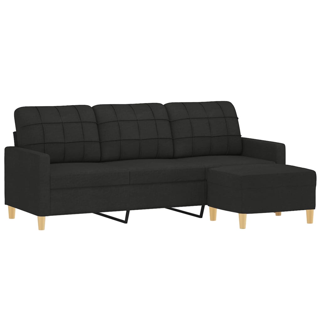 Driezitsbank met voetenbank 180 cm stof zwart is nu te koop bij PeponiXL, paradijselijk wonen!