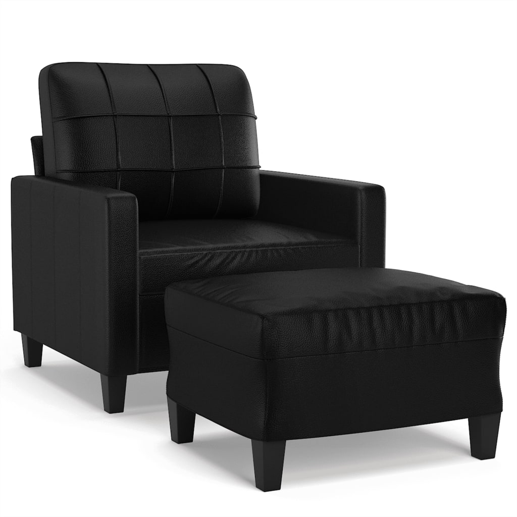 Fauteuil met voetenbank 60 cm kunstleer zwart is nu te koop bij PeponiXL, paradijselijk wonen!