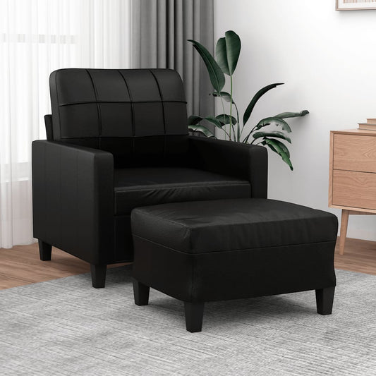 Fauteuil met voetenbank 60 cm kunstleer zwart is nu te koop bij PeponiXL, paradijselijk wonen!