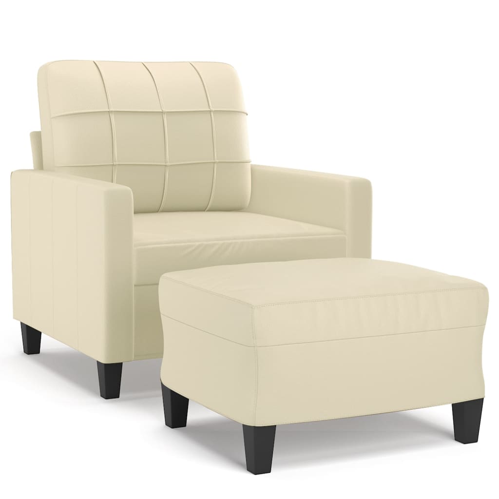 Fauteuil met voetenbank 60 cm kunstleer crèmekleurig is nu te koop bij PeponiXL, paradijselijk wonen!