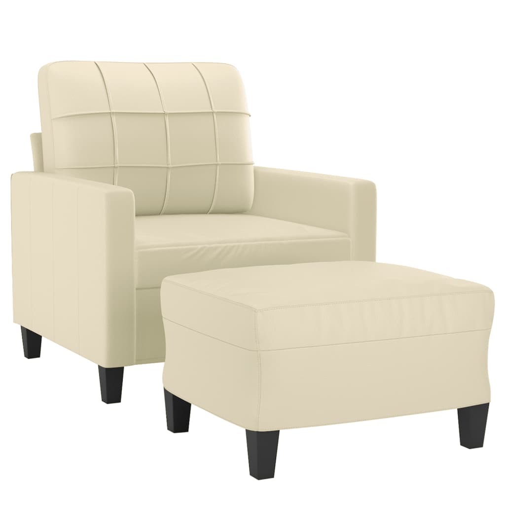 Fauteuil met voetenbank 60 cm kunstleer crèmekleurig is nu te koop bij PeponiXL, paradijselijk wonen!