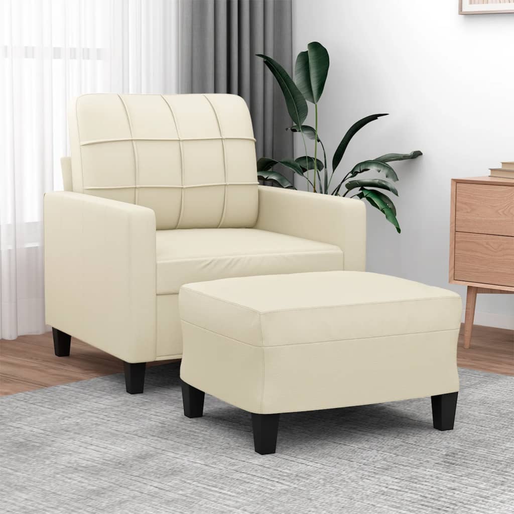 Fauteuil met voetenbank 60 cm kunstleer crèmekleurig is nu te koop bij PeponiXL, paradijselijk wonen!