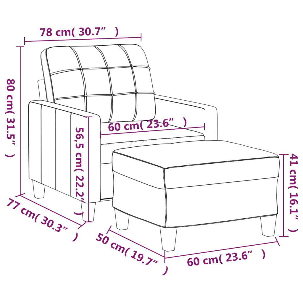 Fauteuil met voetenbank 60 cm kunstleer grijs is nu te koop bij PeponiXL, paradijselijk wonen!