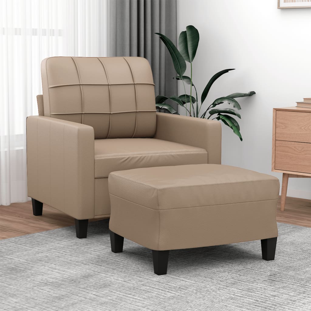Fauteuil met voetenbank 60 cm kunstleer cappuccinokleurig is nu te koop bij PeponiXL, paradijselijk wonen!